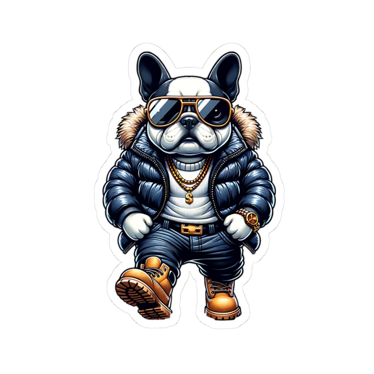 ColorFlow French Bulldog Sticker | Streetwear Dog Art with Sunglasses, Chains, Jacket
