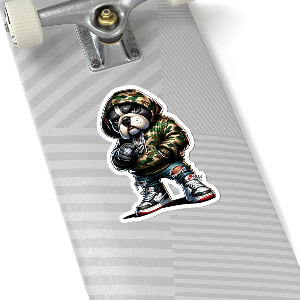 Bulldog Hoodie Sticker | Camo Urban Dog Art, Waterproof Vinyl (Glossy Finish)