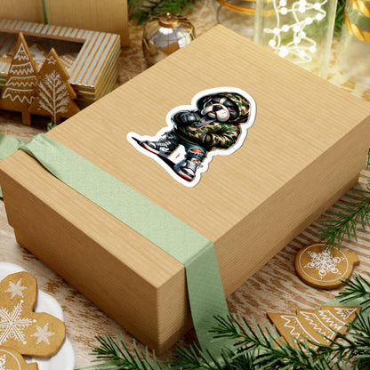 Bulldog Hoodie Sticker | Camo Urban Dog Art, Waterproof Vinyl (Glossy Finish)