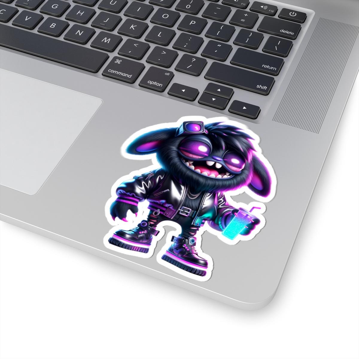 ColorFlow | Cyberpunk Bunny Monster Kiss Cut Sticker Neon Glow Character Art for Laptops Water Bottles Journals and More