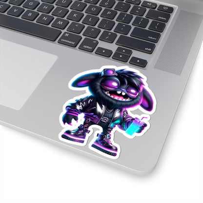 ColorFlow | Cyberpunk Bunny Monster Kiss Cut Sticker Neon Glow Character Art for Laptops Water Bottles Journals and More