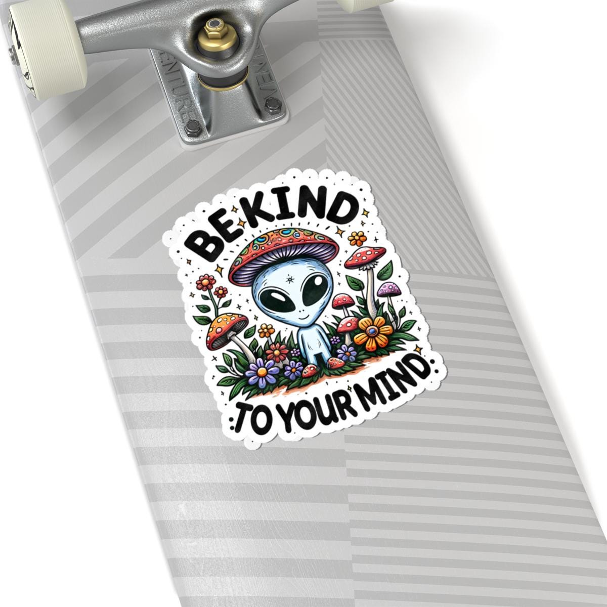 ColorFlow | Be Kind To Your Mind Sticker | Cute Alien Mushroom Hippie Vinyl Waterproof Decal | Psychedelic Boho Mental Health Art