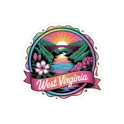 ColorFlow | West Virginia Mountain Bridge Sunset Vinyl Sticker | Appalachian Scenic Travel Art Decal