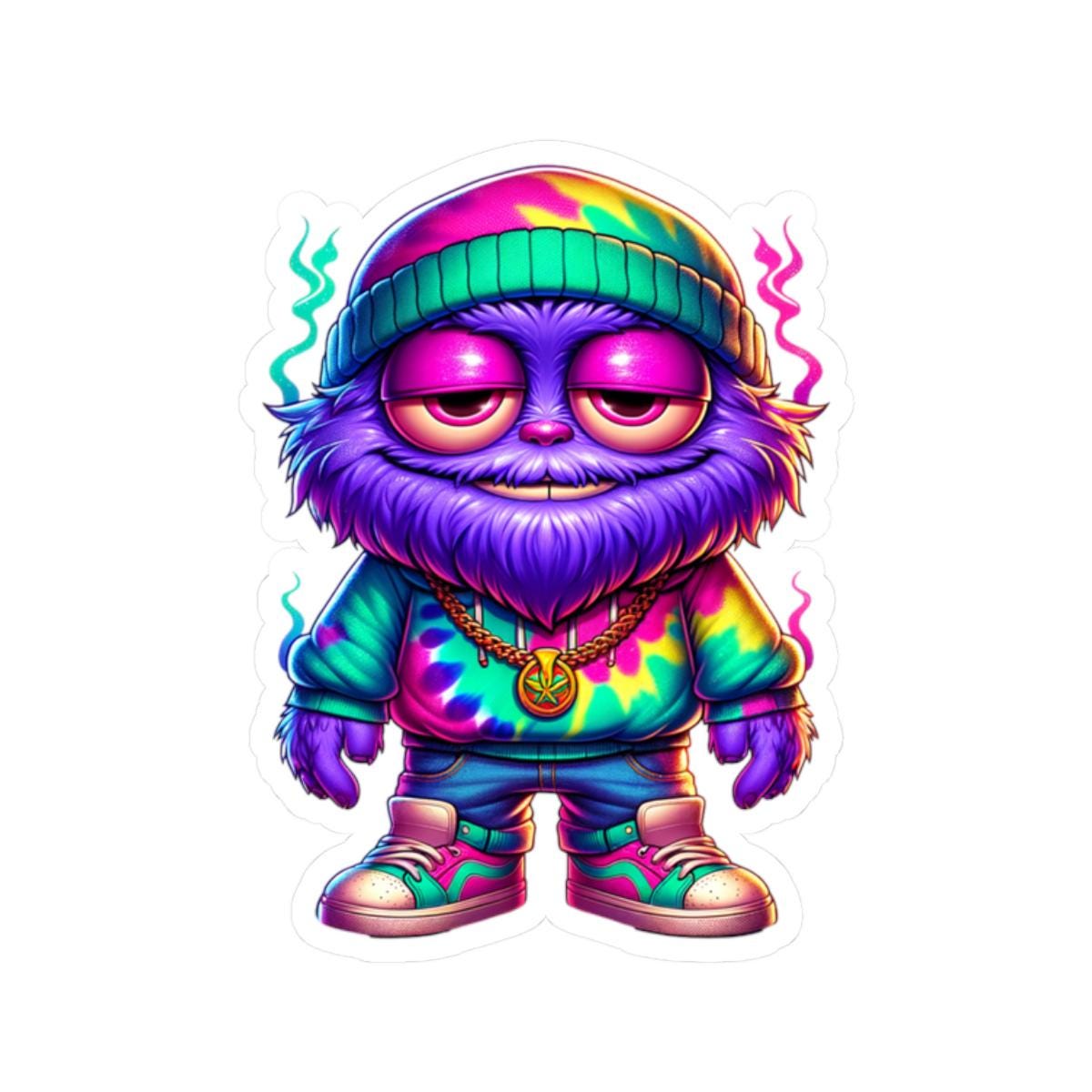 ColorFlow | Tie Dye Hoodie Furry Monster Sticker | Waterproof Vinyl Decal For Chill Vibes Retro Streetwear Art Lovers