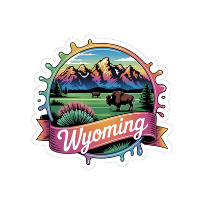 ColorFlow | Wyoming Grand Teton Bison Landscape Vinyl Sticker | Western Mountain Scenic Art Decal
