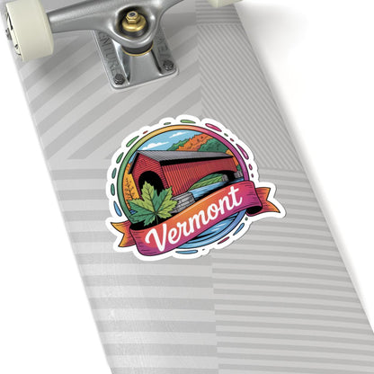 ColorFlow | Vermont Covered Bridge Autumn Foliage Vinyl Sticker | New England Scenic Travel Art Decal