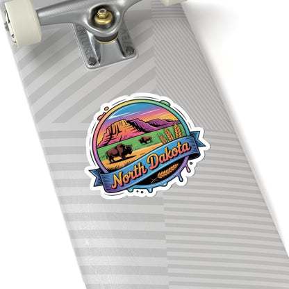 ColorFlow | North Dakota Badlands Bison Prairie Vinyl Sticker | Great Plains Scenic Travel Art Decal