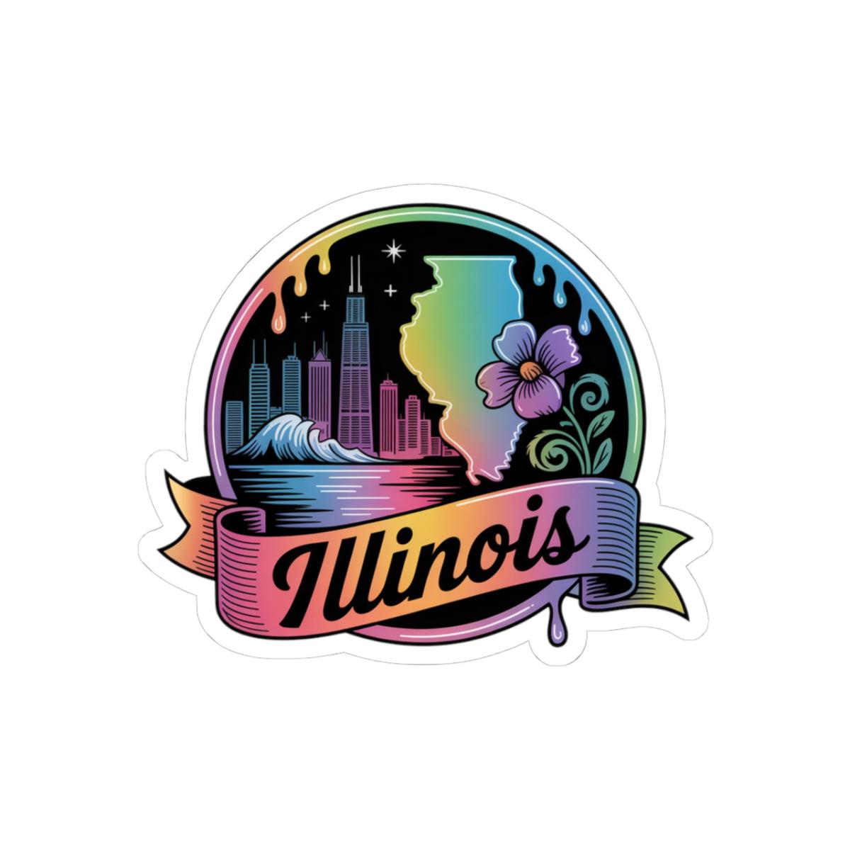 ColorFlow | Illinois Chicago Skyline Retro Art Vinyl Sticker | Prairie State Travel Inspired Decal