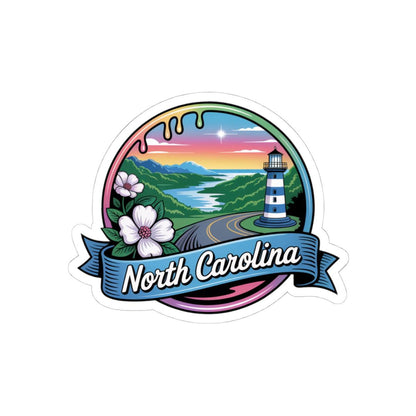 ColorFlow | North Carolina Lighthouse Coastal Road Vinyl Sticker | Blue Ridge Scenic Travel Art Decal