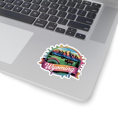 ColorFlow | Wyoming Grand Teton Bison Landscape Vinyl Sticker | Western Mountain Scenic Art Decal