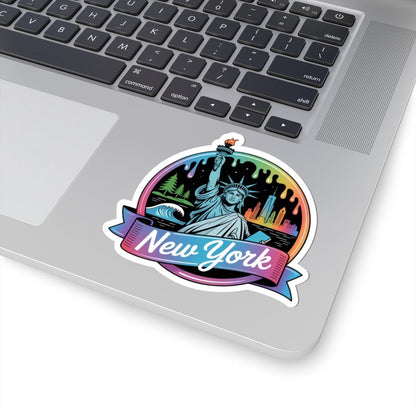 ColorFlow | New York Statue Skyline Night Vinyl Sticker | Empire State Landmark Travel Art Decal