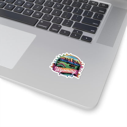 ColorFlow | Wyoming Grand Teton Bison Landscape Vinyl Sticker | Western Mountain Scenic Art Decal
