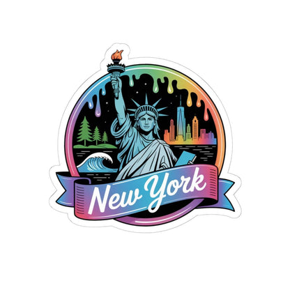 ColorFlow | New York Statue Skyline Night Vinyl Sticker | Empire State Landmark Travel Art Decal