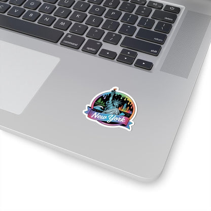 ColorFlow | New York Statue Skyline Night Vinyl Sticker | Empire State Landmark Travel Art Decal