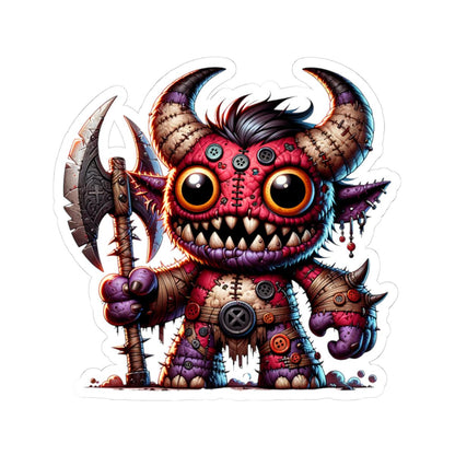 ColorFlow | Red Stitched Plushie Demon Monster Vinyl Sticker | Button Eye Art Decal | Unique Collectible | Fantasy Gift