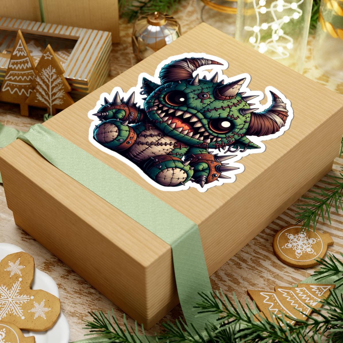 ColorFlow | Spiked Green Stitched Plushie Monster Vinyl Sticker | Cute Art Decal | Fantasy Collectible | Unique Gift