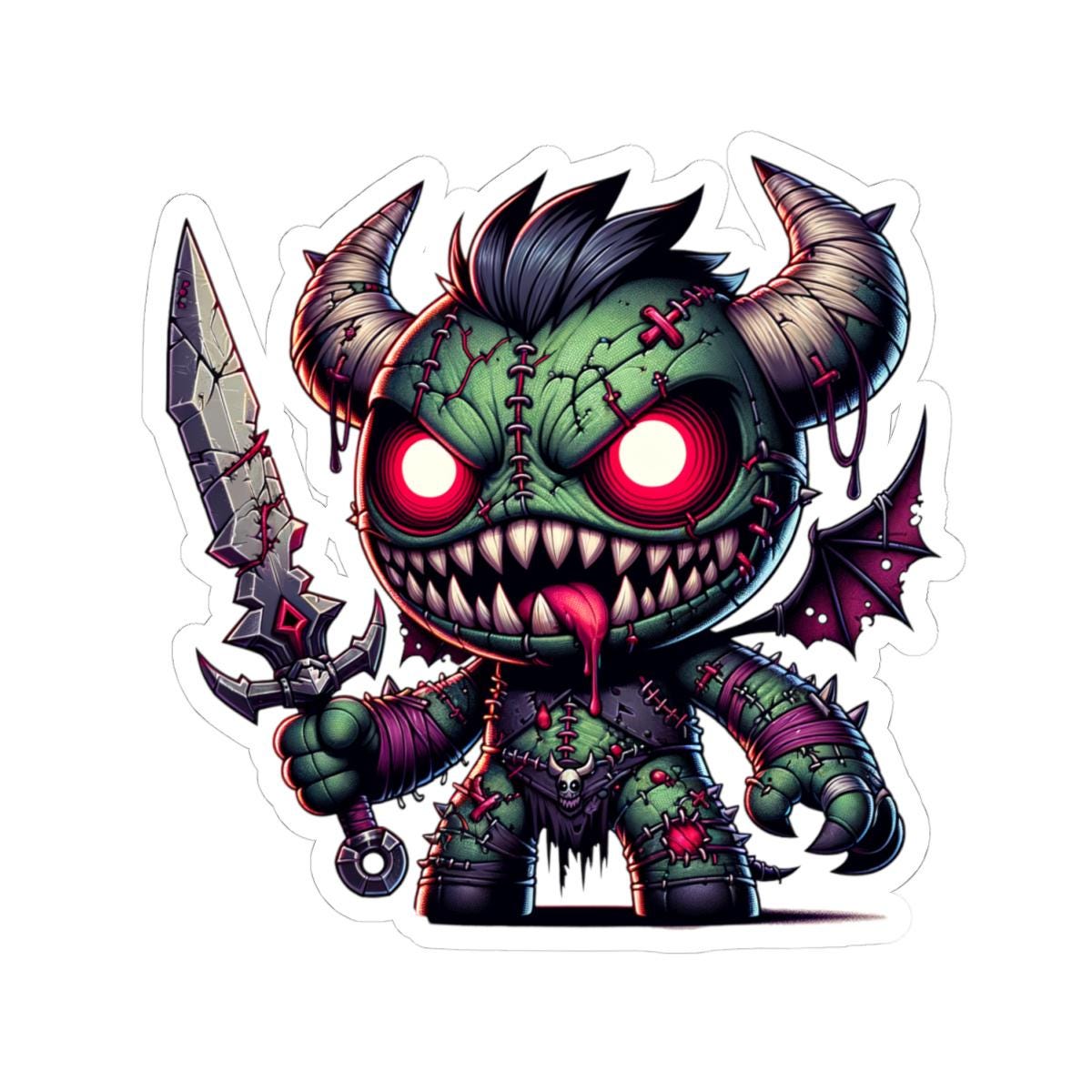 Green Stitched Demon Monster Vinyl Sticker | Sword Art Decal (Waterproof)