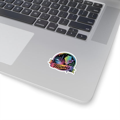 ColorFlow | Illinois Chicago Skyline Retro Art Vinyl Sticker | Prairie State Travel Inspired Decal