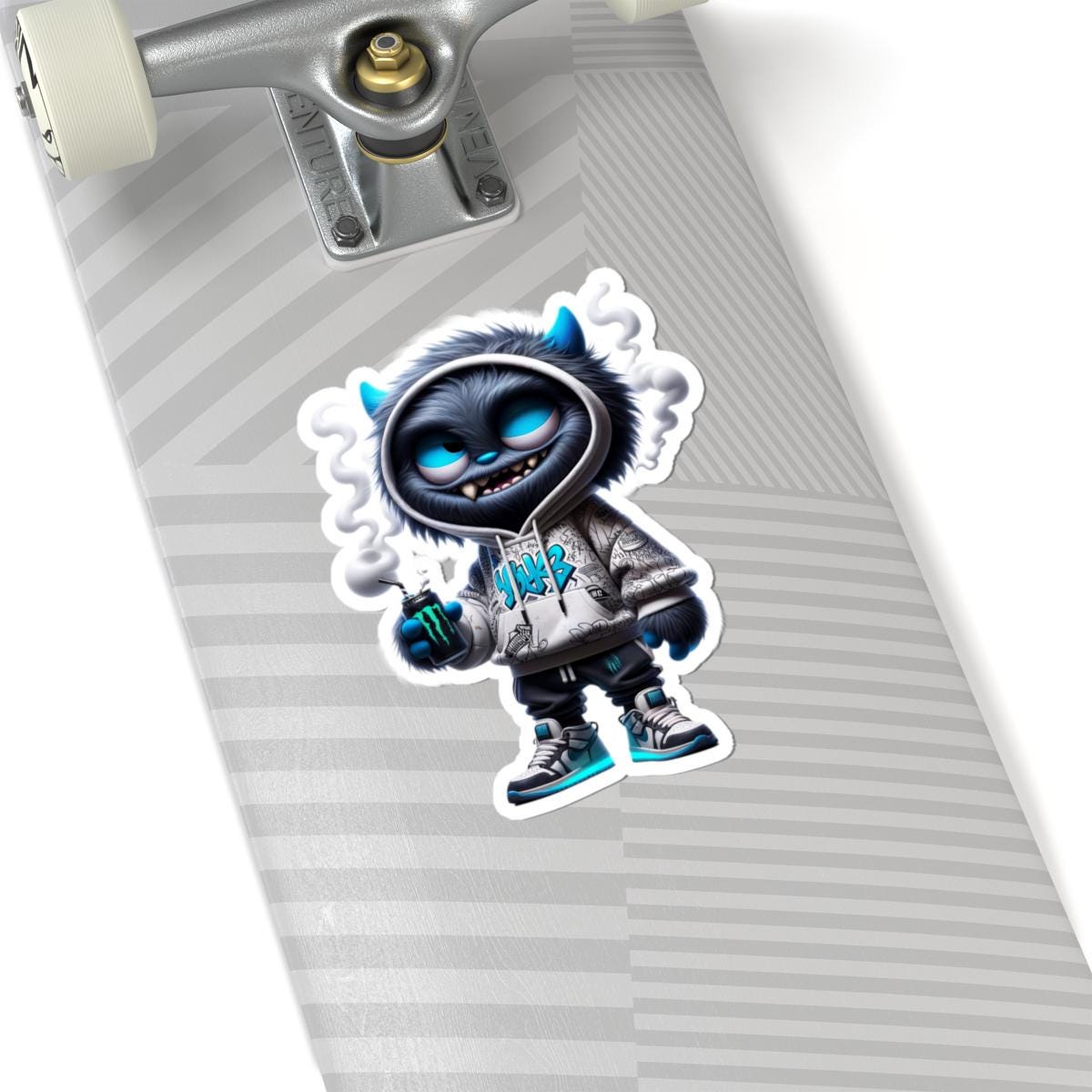 ColorFlow | Street Hoodie Blue Monster Kiss Cut Sticker Urban Graffiti Character Art for Laptops Water Bottles Journals and More