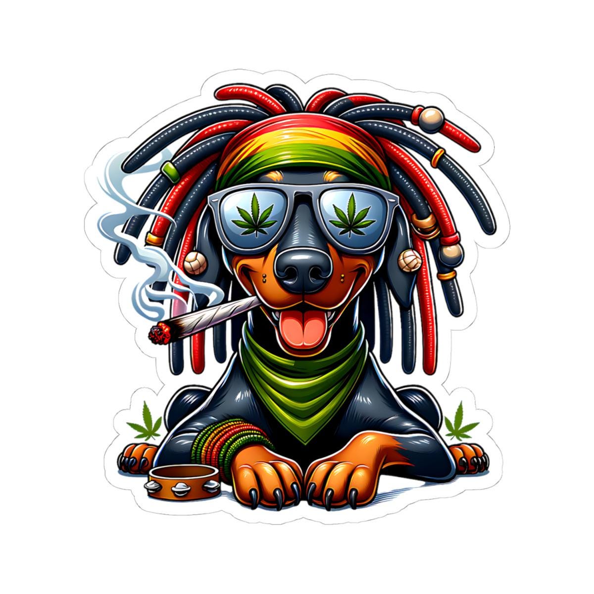 ColorFlow | Rasta Dachshund Weed Dog Glossy Vinyl Sticker | Kiss Cut or Die Cut | Waterproof Cannabis Reggae Decal for Cars Laptops