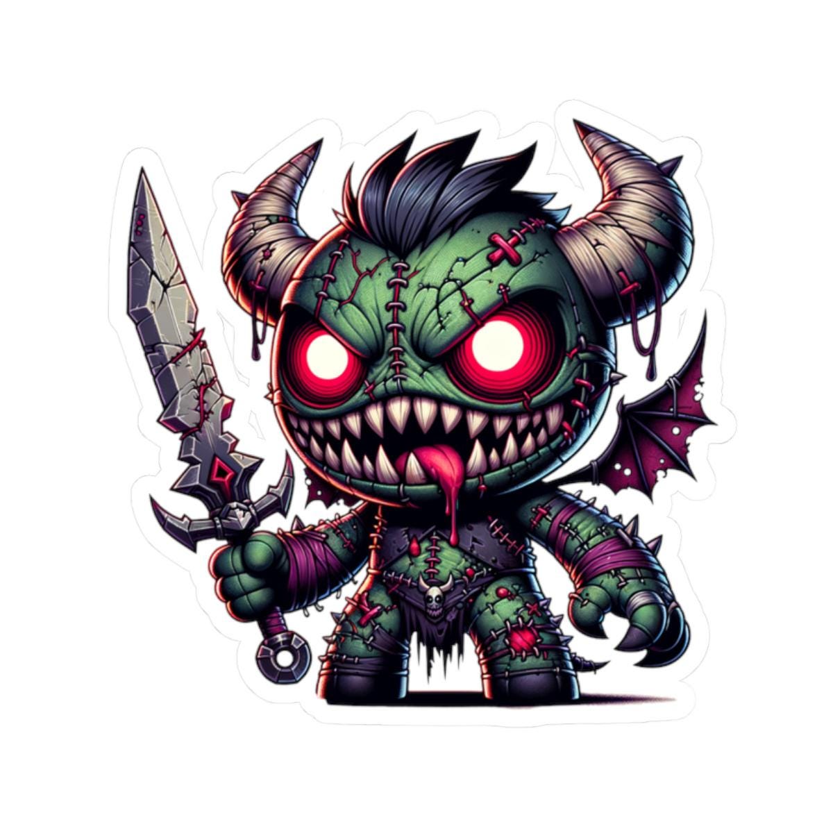 Green Stitched Demon Monster Vinyl Sticker | Sword Art Decal (Waterproof)