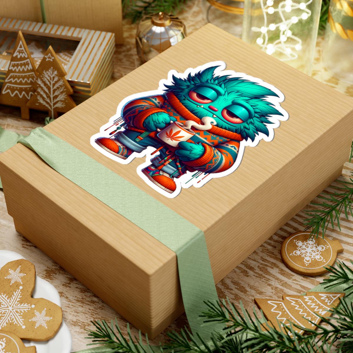 ColorFlow | Cozy Coffee Blue Monster Kiss Cut Sticker Sweater Weather Character Art for Laptops Water Bottles Journals and More