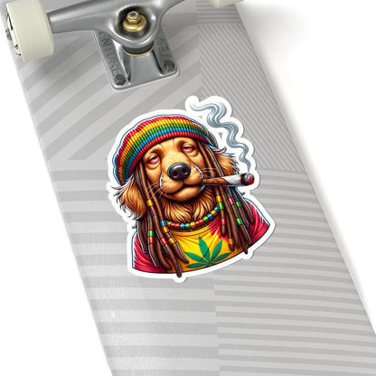 ColorFlow | Rasta Golden Retriever Weed Dog Glossy Vinyl Sticker | Kiss Cut or Die Cut | Waterproof Cannabis Reggae Decal for Cars Laptops