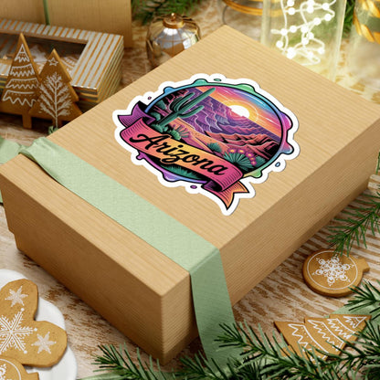 Arizona Desert Sunset Retro Travel Sticker | Southwestern Cactus Canyon Decal