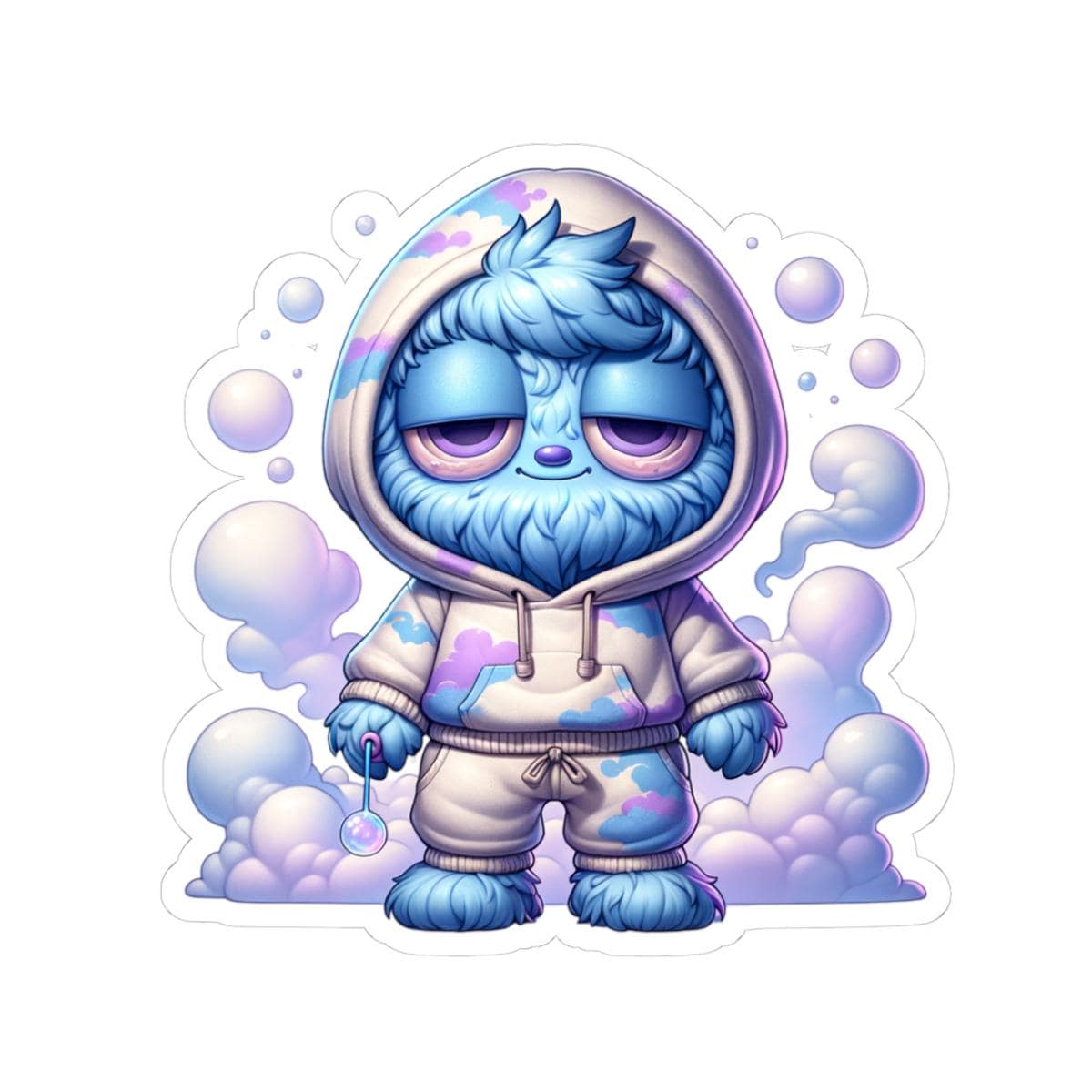 Blue Cloud Monster Hoodie Sticker | Pastel Character Art, Laptop Decal