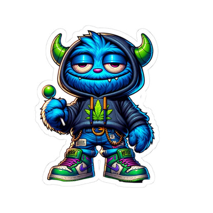 ColorFlow | Lollipop Hoodie Horned Blue Monster Kiss Cut Sticker Streetwear Character Art for Laptops Water Bottles and More