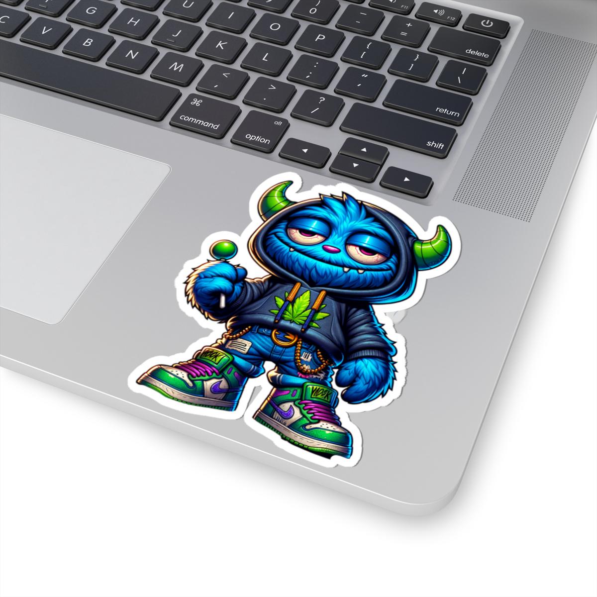 ColorFlow | Lollipop Hoodie Horned Blue Monster Kiss Cut Sticker Streetwear Character Art for Laptops Water Bottles and More