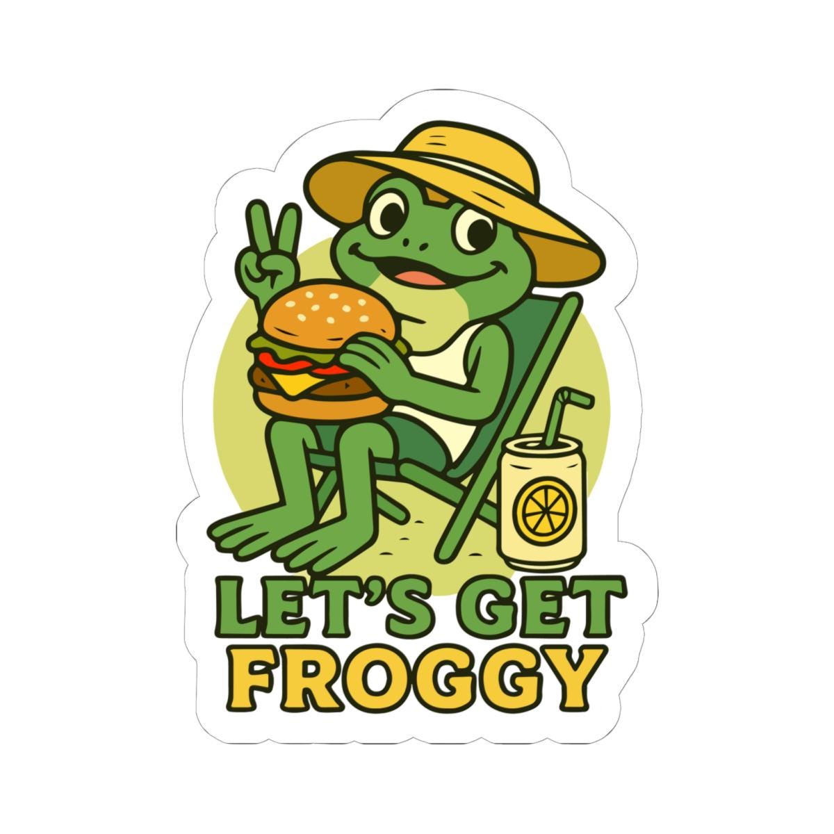 ColorFlow | Lets Get Froggy Funny Frog Burger BBQ Sticker | Waterproof Vinyl Decal for Food Lovers and Summer Parties