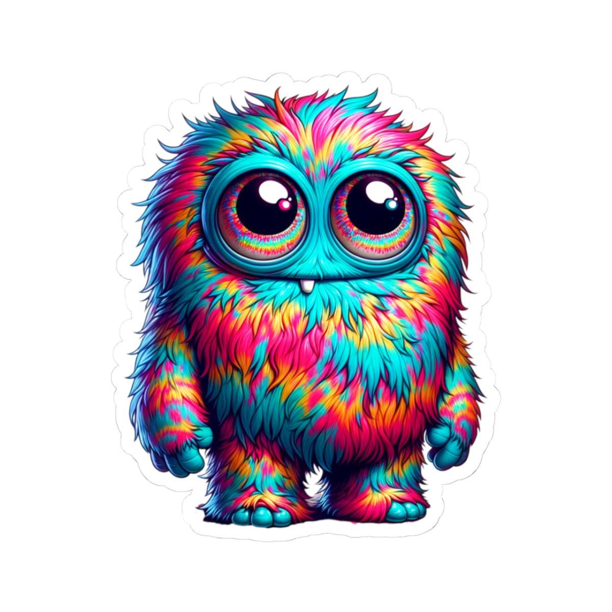 Fuzzy Rainbow Monster Sticker | Big Eyes Character Art (Kiss Cut)