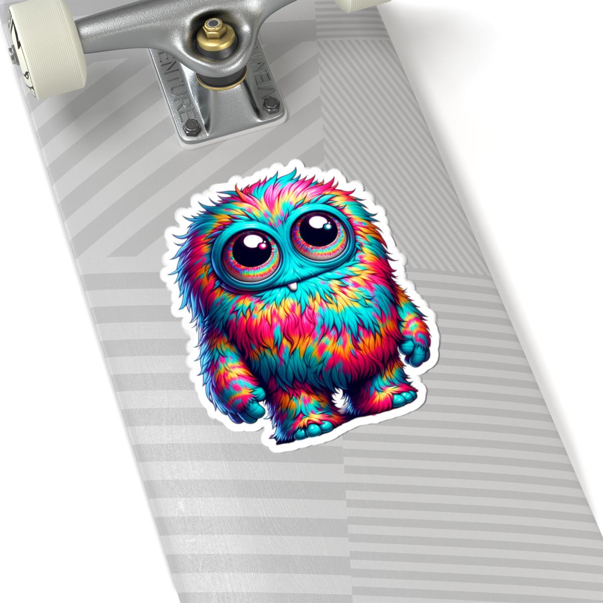 Fuzzy Rainbow Monster Sticker | Big Eyes Character Art (Kiss Cut)