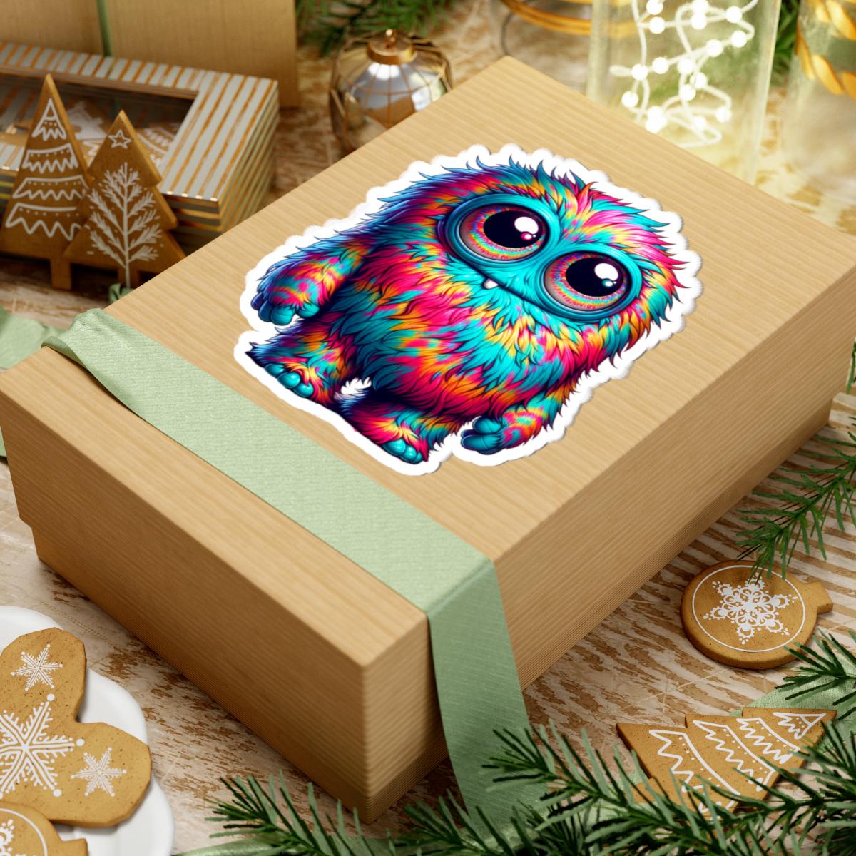 Fuzzy Rainbow Monster Sticker | Big Eyes Character Art (Kiss Cut)