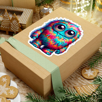 Fuzzy Rainbow Monster Sticker | Big Eyes Character Art (Kiss Cut)