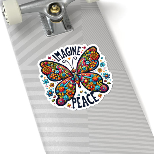 ColorFlow | Imagine Peace Colorful Butterfly Floral Retro Boho Art Vinyl Sticker
