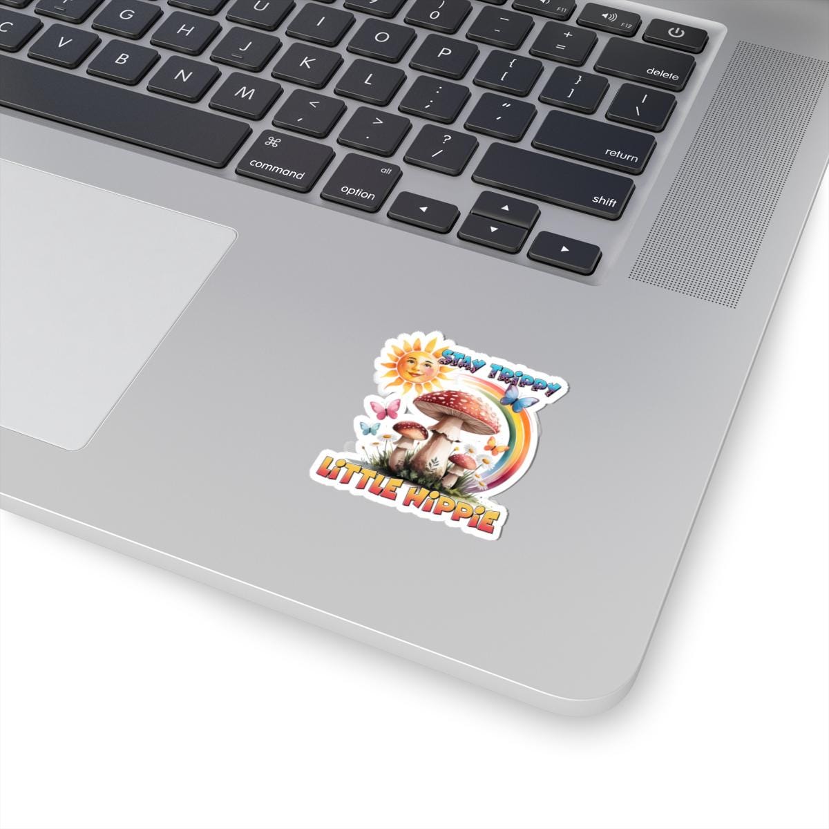ColorFlow | Stay Trippy Little Hippie Smiling Sun Mushroom Rainbow Art Vinyl Sticker