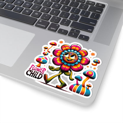 ColorFlow | Flower Child Groovy Smiling Daisy Mushroom Retro Hippie Art Vinyl Sticker