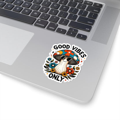ColorFlow | Good Vibes Only Smiling Mushroom Retro Psychedelic Floral Art Vinyl Sticker