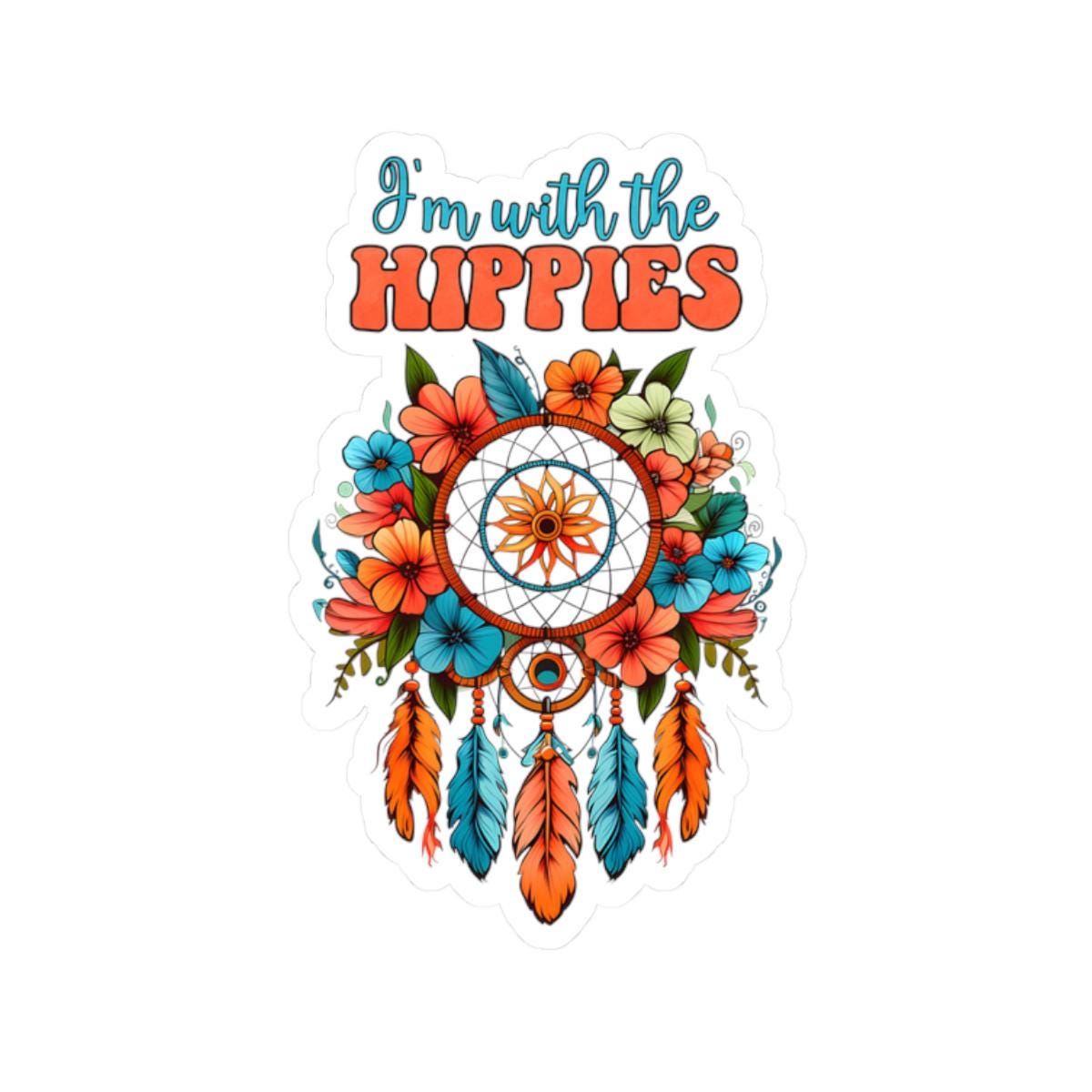ColorFlow | Im With the Hippies Floral Dreamcatcher Boho Retro Peace Art Vinyl Sticker