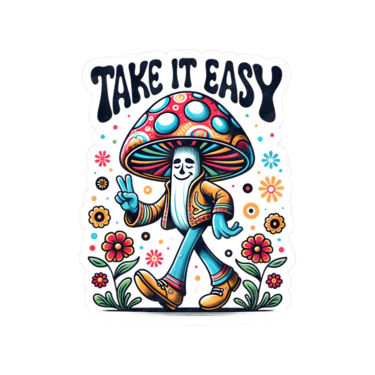 ColorFlow | Take It Easy Peace Sign Mushroom Groovy Retro Floral Art Vinyl Sticker