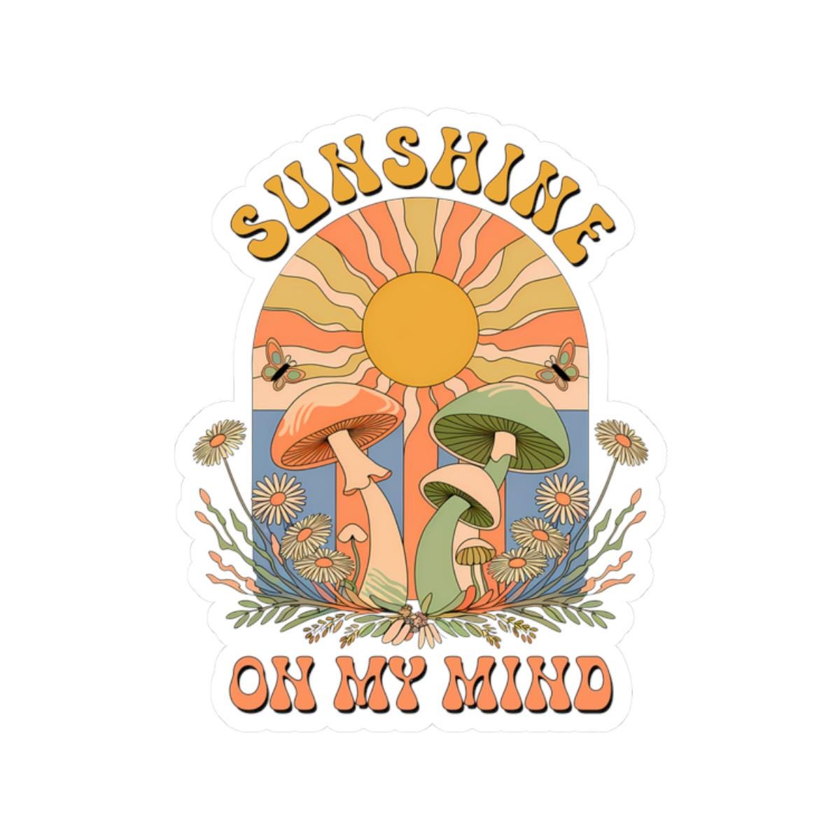 ColorFlow | Sunshine On My Mind Retro Mushroom Sun Floral Boho Nature Art Vinyl Sticker