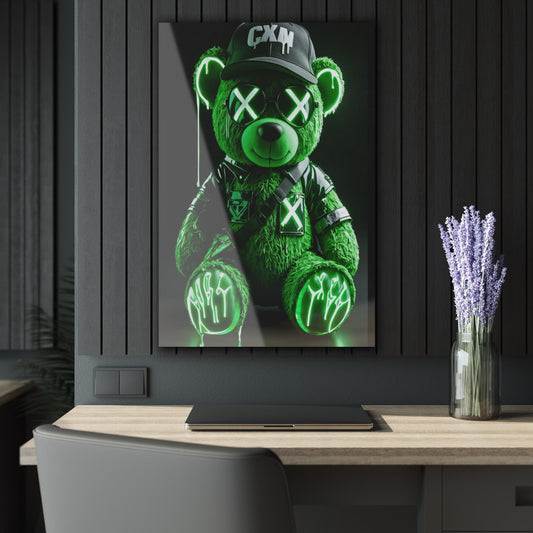 ColorFlow | Neon Green Teddy Bear Metal Art Print | Street Style Bear Artwork | Urban Decor