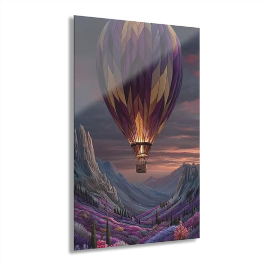 ColorFlow | Hot Air Balloon Valley Metal Art Print | Fantasy Landscape Artwork | Dreamy Mountain Decor | Scenic Nature Decor | Sky Art