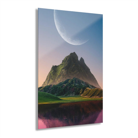ColorFlow | Giant Moon Mountain Metal Art Print | Fantasy Landscape Artwork | Dreamy Nature Decor | Scenic Decor | Sky Art