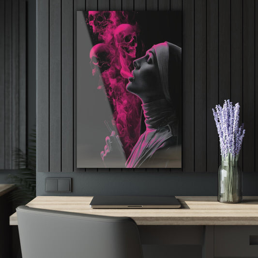 ColorFlow | Pink Skull Smoke Metal Art Print | Dark Gothic Artwork | Neon Skull Decor | Horror Decor | Alt Art