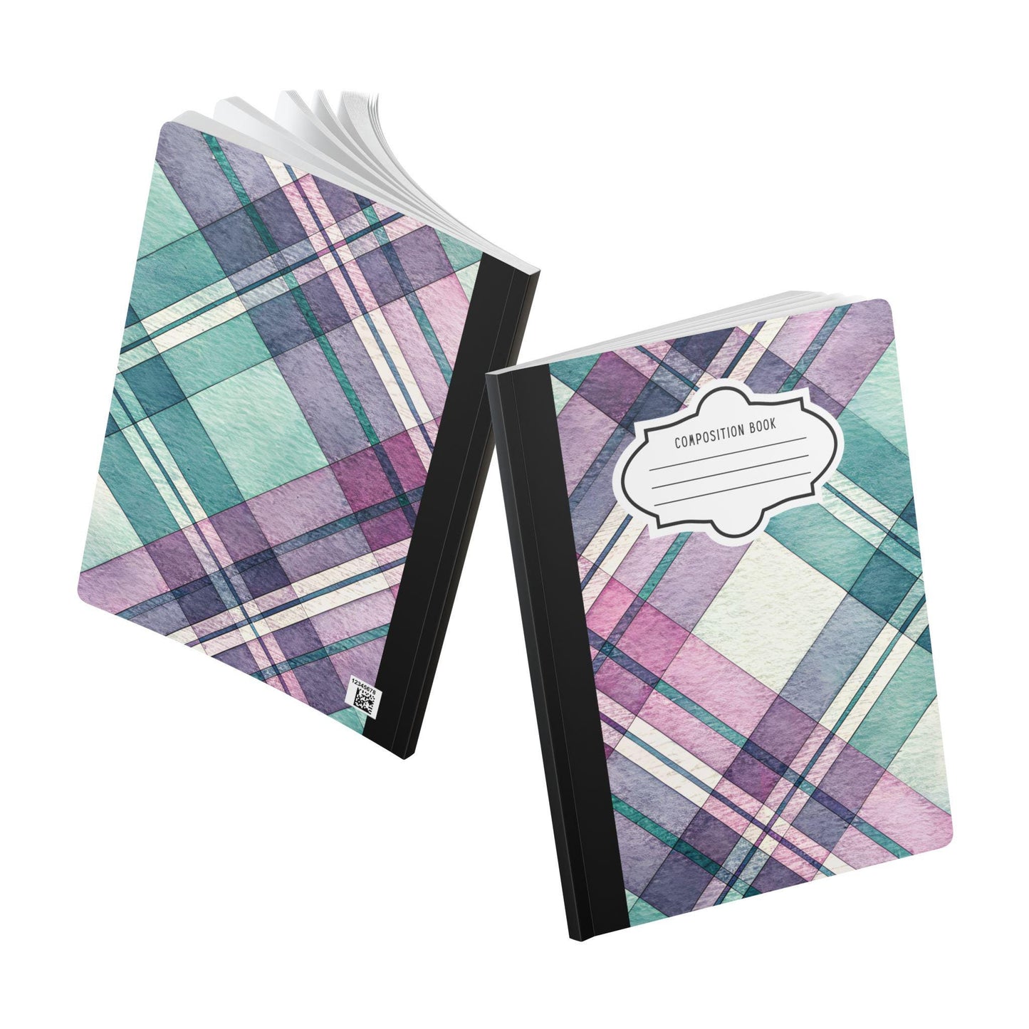 Pastel Plaid Composition Notebook | Watercolor Journal, College Ruled Stationery