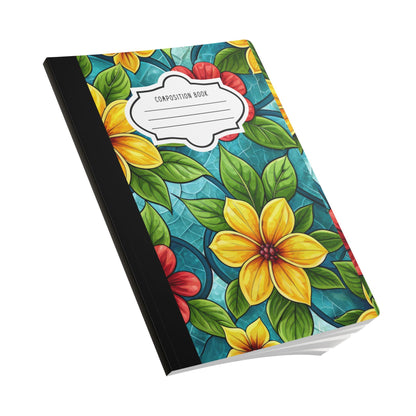 Aqua Blossom Garden Composition Notebook | Stained Glass Floral Journal for School