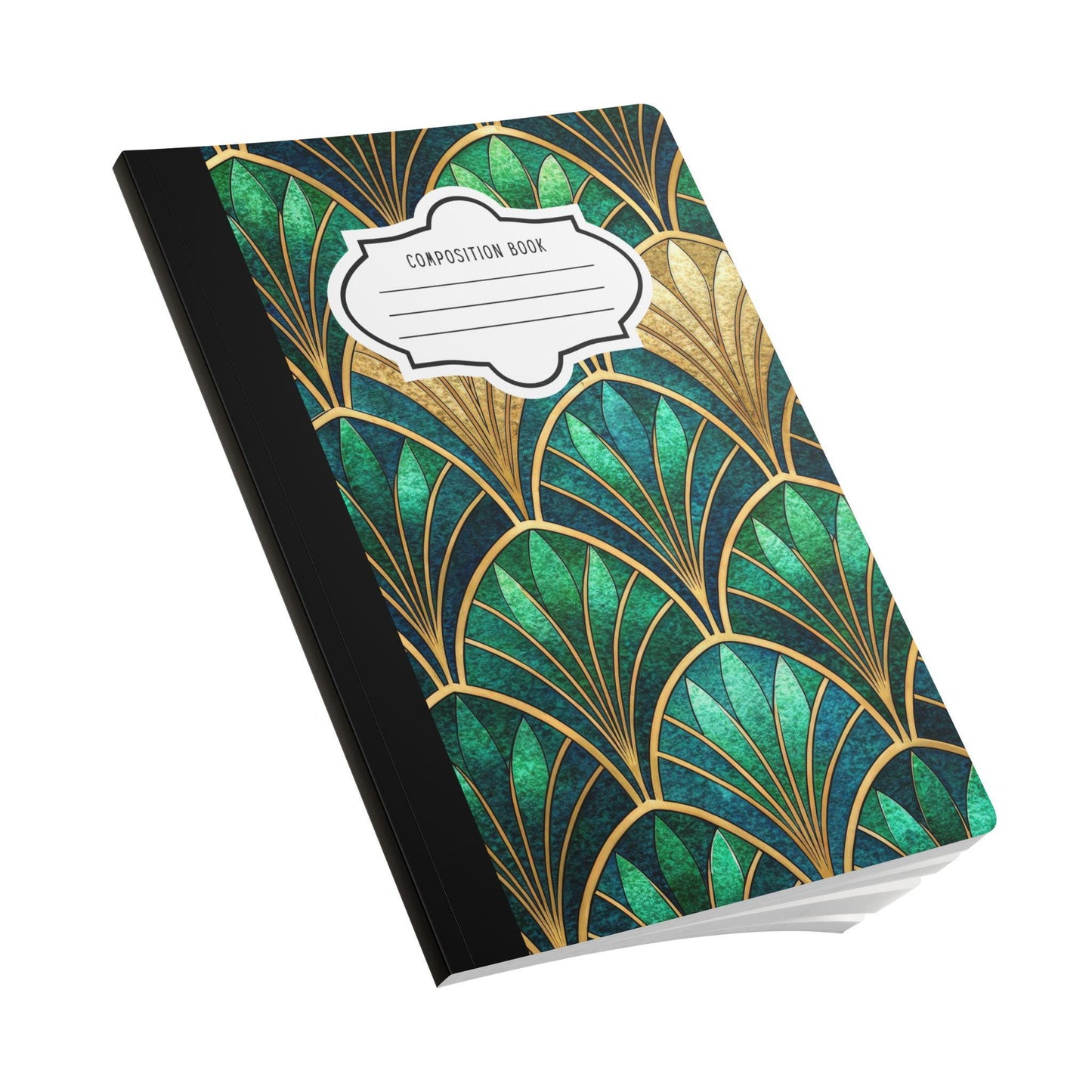 ColorFlow | Emerald Art Deco Composition Notebook | Elegant Green Gold Geometric Journal for School Work and Writing